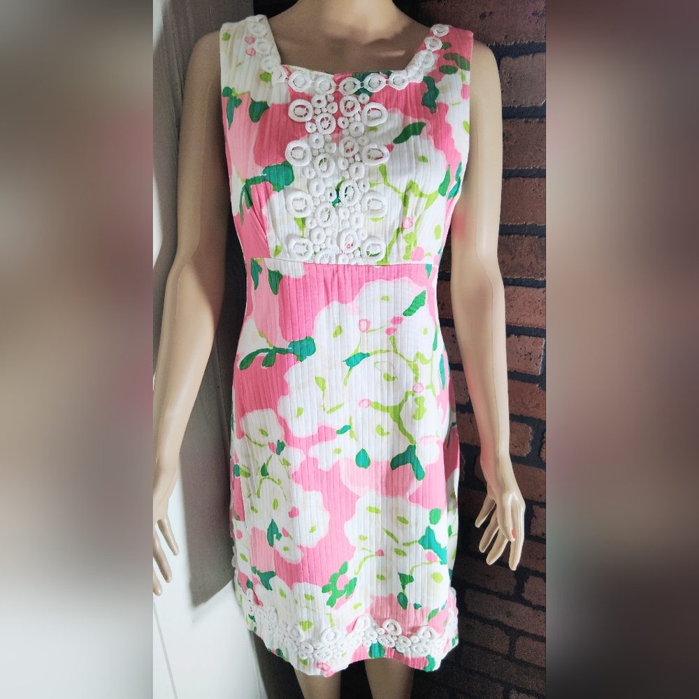 Lilly Pulitzer Pink White Green Floral Sleeveless Midi Dress